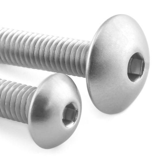 Silver aluminium fairing bolts with a smooth, rounded head and a hex socket drive, showcasing a polished finish and sturdy threading.