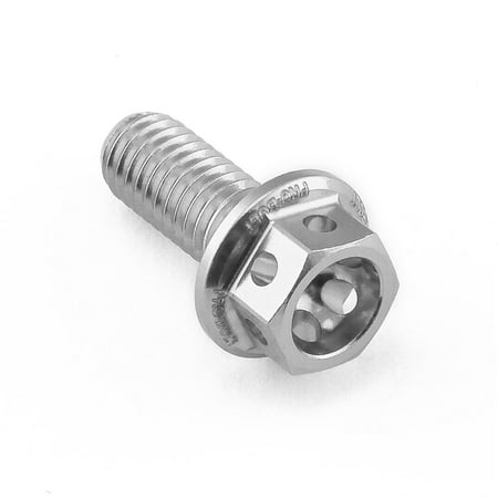 Silver aluminium front suspension housing bolt with a hexagonal head and three holes for weight reduction, featuring a polished finish and engraved branding.
