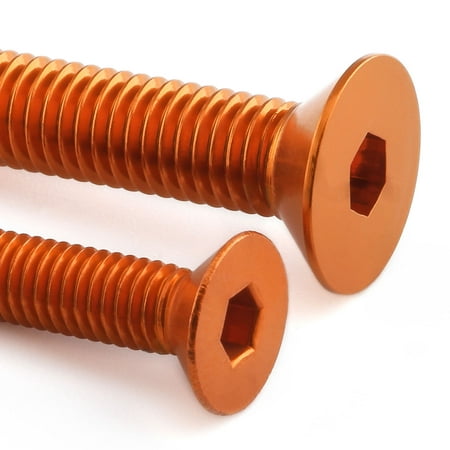 Pro-Bolt Aluminium Fuel Tank Cap Bolt Kit in vibrant orange, featuring hexagonal heads and smooth, ribbed shafts for secure fastening.