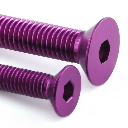 Pro-Bolt Aluminium Fuel Tank Cap Bolt Kit featuring two purple, anodized bolts with hexagonal heads and finely threaded shafts for secure fastening.