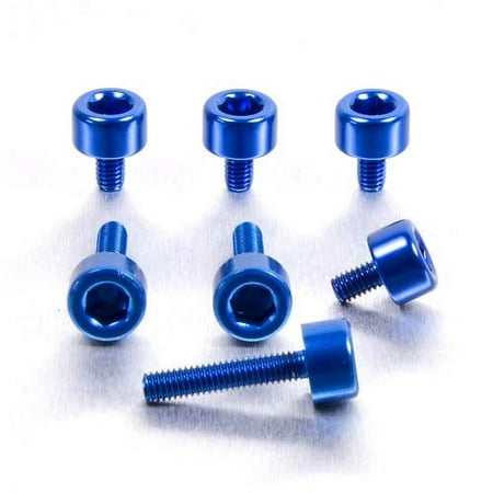 Six blue anodized aluminum bolts with a rounded top and hexagonal socket, designed for a Honda fuel cap kit by Pro-Bolt, showcasing a sleek and durable finish.