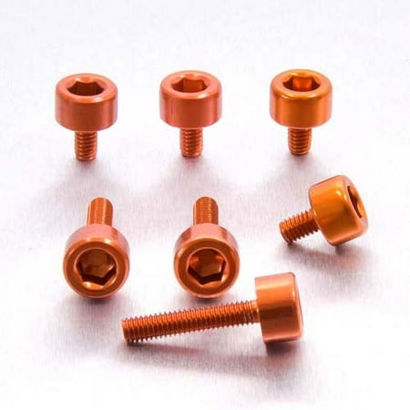 Set of six orange anodized aluminum bolts designed for Honda fuel caps, featuring a hexagonal socket for easy installation and a sleek finish.
