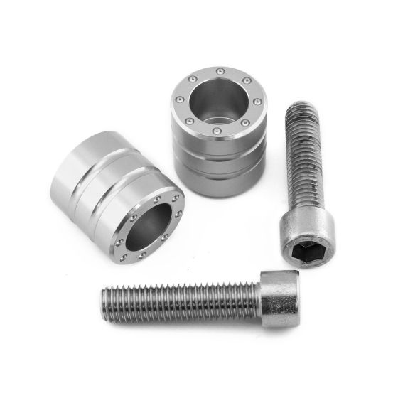 Pro-Bolt aluminium motorcycle bar ends in silver, featuring a sleek design with a polished finish, accompanied by matching silver screws for secure installation.