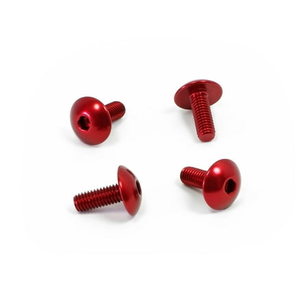 Pro-Bolt Aluminium Number Plate Mounting Bolt Kit in vibrant red, featuring four glossy, rounded-head bolts with hexagonal sockets for secure installation.