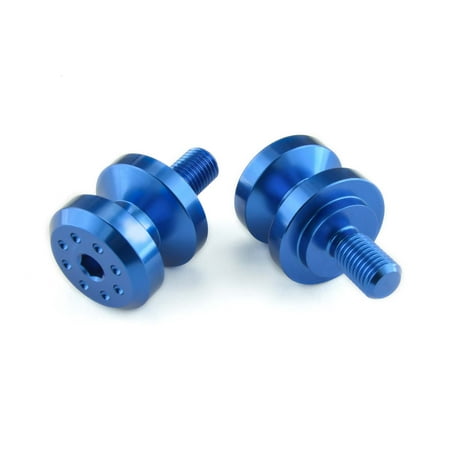 Pro-Bolt Aluminium Paddock Stand Bobbins in blue, featuring a sleek design with a 10mm threaded shaft and a circular base with multiple holes for secure attachment.
