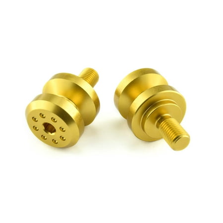 Pro-Bolt Aluminium Paddock Stand Bobbins in gold, featuring a 10mm threaded design with a smooth finish and six holes for secure attachment.