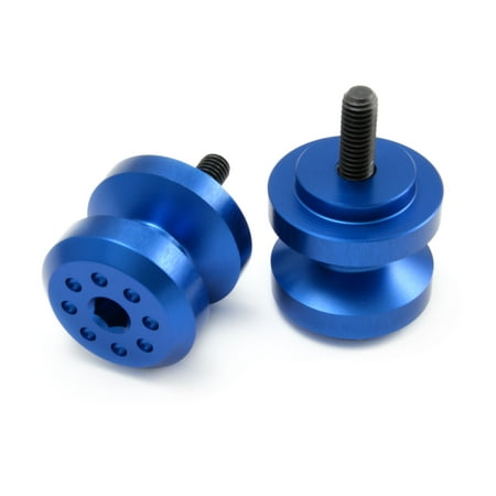 Pro-Bolt Aluminium Paddock Stand Bobbins in vibrant blue, featuring a 6mm thread, with a sleek, polished finish and multiple holes for secure attachment.