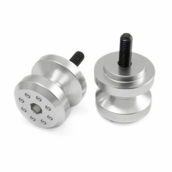 Pro-Bolt Aluminium Paddock Stand Bobbins in silver, featuring a sleek design with a smooth finish, 8mm threading, and a hexagonal recess for easy installation.