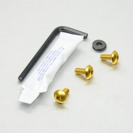 Pro-Bolt Aluminium Screen Bolt Kit in gold, featuring three gold screws, a black washer, an Allen key, and a small packet of adhesive.