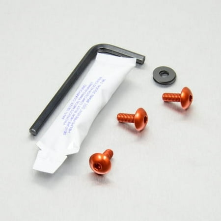 Pro-Bolt Aluminium Screen Bolt Kit in vibrant orange, featuring four orange bolts, a black washer, and an L-shaped hex key, packaged with a small tube of adhesive.