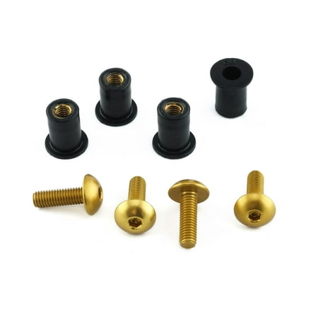 Pro-Bolt Aluminium Screen Bolt Kits in gold, featuring four gold screws and black rubber spacers, designed for secure fastening.