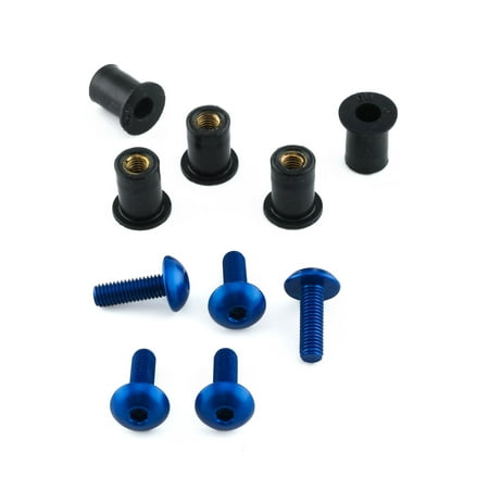 Pro-Bolt Aluminium Screen Bolt Kits in blue, featuring five bolts with rounded heads and black rubber washers, designed for secure fastening.