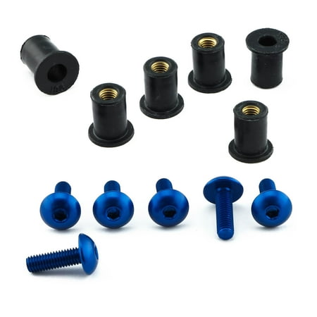Pro-Bolt Aluminium Screen Bolt Kits in blue, featuring six blue bolts and black rubber grommets, designed for secure fastening with a sleek finish.