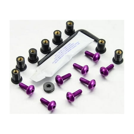 Pro-Bolt Aluminium Screen Bolt Kits featuring eight bolts in vibrant purple and orange, with black washers and a tube of adhesive included.