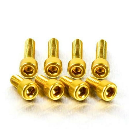 Pro-Bolt Aluminium Suzuki Fuel Cap Kit featuring eight gold anodized bolts with hexagonal heads, designed for Suzuki motorcycles, showcasing a sleek and durable finish.