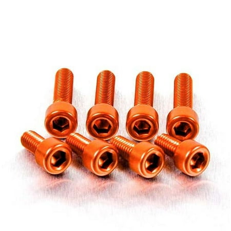 Pro-Bolt Aluminium Suzuki Fuel Cap Kit featuring seven orange anodized bolts with hex heads, designed for Suzuki motorcycles, showcasing a sleek, metallic finish.
