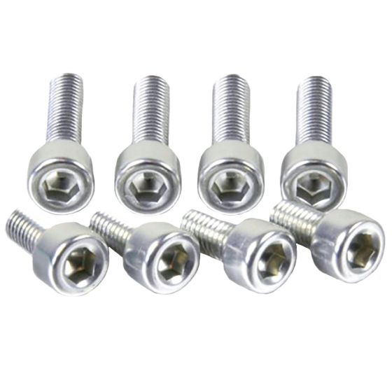 Silver aluminium fuel cap kit for Suzuki, featuring eight hexagonal bolts with a polished finish, designed for durability and a sleek look.