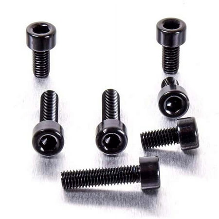 Black aluminium fuel cap kit for Yamaha by Pro-Bolt, featuring six sleek, durable screws with a smooth finish and hexagonal heads for easy installation.