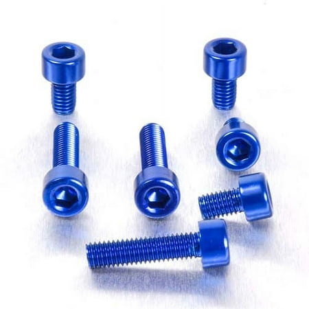 Blue anodized aluminum fuel cap kit by Pro-Bolt, featuring six hex-head screws with a shiny finish, designed for Yamaha motorcycles.