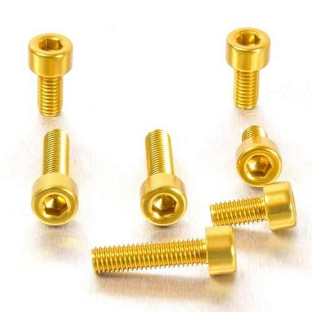 Gold aluminium fuel cap kit for Yamaha, featuring six screws with hexagonal heads and a polished finish, designed for durability and style.