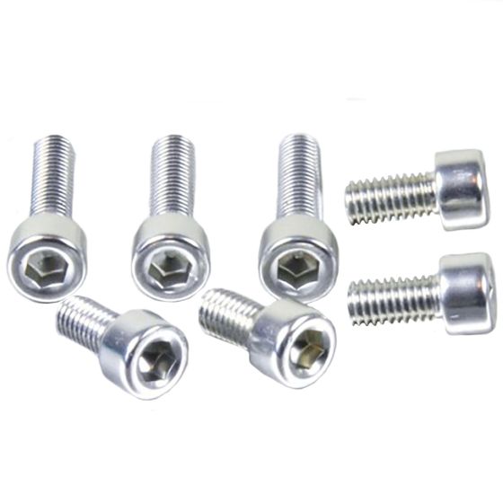 Silver aluminum fuel cap kit for Yamaha, featuring six bolts with hexagonal heads, designed for durability and a sleek finish.