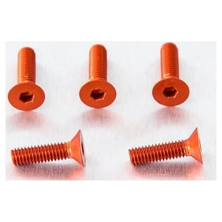 Five orange countersunk alloy bolts, M4 size, featuring a hexagonal socket head and a length of 12.5mm, arranged on a metallic surface.