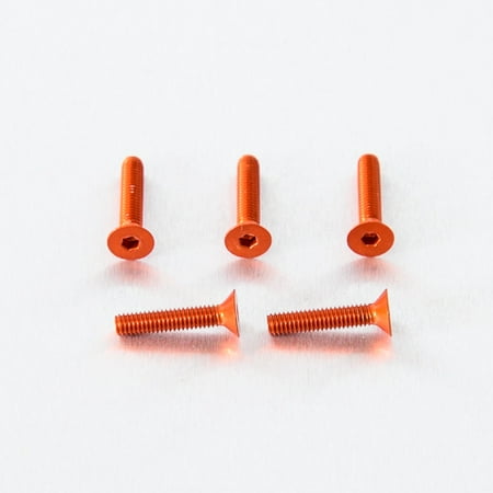 Five orange countersunk alloy bolts, M4 x 0.70mm x 17.0mm, featuring a hexagonal socket head and smooth shafts, arranged on a white background.