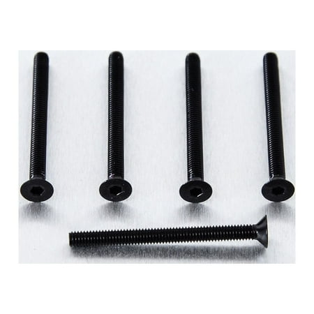 Five black countersunk alloy bolts, M4 size, measuring 42mm in length, featuring a hexagonal socket head and fine threading for secure fastening.