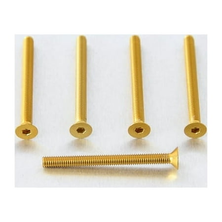 Five gold countersunk alloy bolts, M4 size, measuring 42.0mm in length, featuring a hexagonal socket head and fine threading, arranged on a light background.