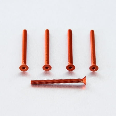 Five orange countersunk alloy bolts, M4 x 0.70mm x 42.0mm, featuring a smooth finish and hex socket head, arranged with one bolt in the center and four upright.