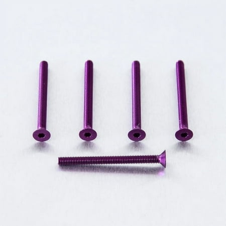 Five purple countersunk alloy bolts, each measuring M4 x 0.70mm x 42.0mm, displayed with one bolt positioned horizontally among the others.