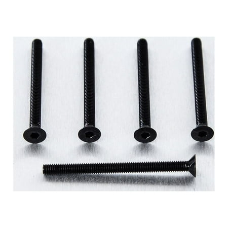 Five black countersunk alloy bolts, M4 size, measuring 47.0mm in length, featuring a hexagonal socket head and fine thread, arranged neatly on a light background.