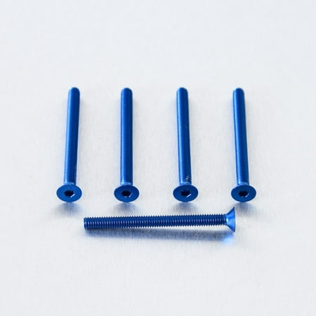 Five blue countersunk alloy bolts, each measuring M4 x 0.70mm x 47.0mm, showcasing a smooth finish and hex socket head design.