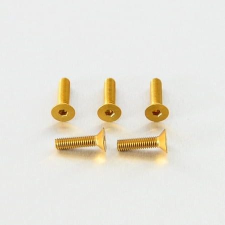 Five gold countersunk alloy bolts, each measuring M5 x 0.80mm x 16.0mm, featuring a hexagonal socket and smooth finish, arranged on a white background.
