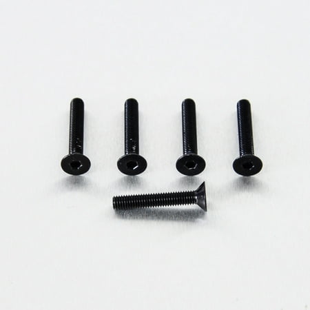 Five black countersunk alloy bolts, each measuring M5 x 0.80mm x 27.0mm, featuring a hex socket head for secure fastening, arranged on a light background.