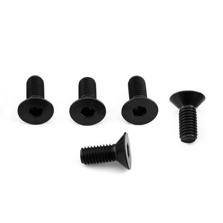 Five black countersunk alloy bolts, M6 x 1.00mm x 11.0mm, featuring a hexagonal socket head for easy installation, arranged on a white background.