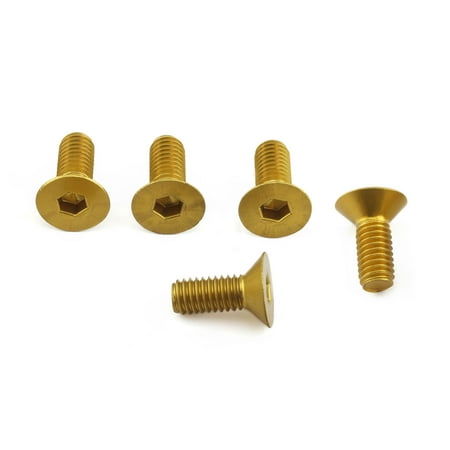 Five gold countersunk alloy bolts, M6 x 1.00mm x 11.0mm, featuring a hexagonal socket head for easy installation and a sleek finish.