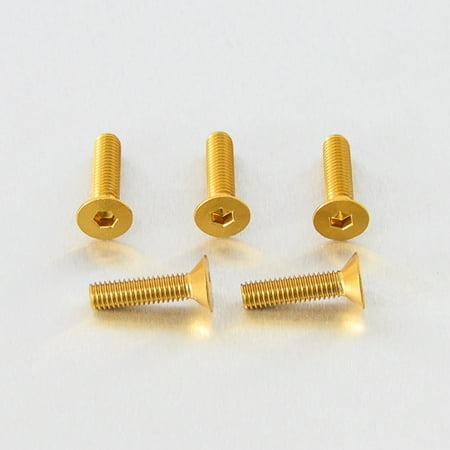 Five gold countersunk alloy bolts, M6 x 1.00mm x 20.0mm, featuring a hexagonal socket head and a smooth finish, ideal for a variety of applications.