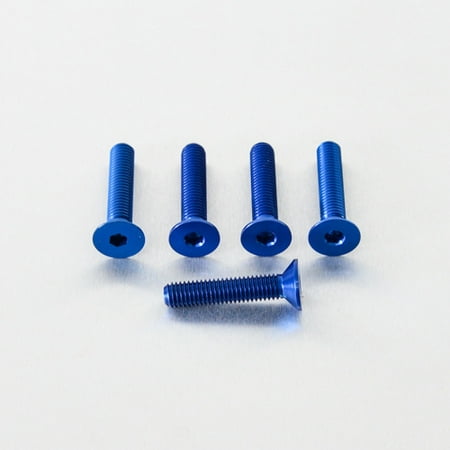 Five blue countersunk alloy bolts, each measuring M8 x 1.25mm x 35.0mm, showcasing a smooth finish and hexagonal socket head design.