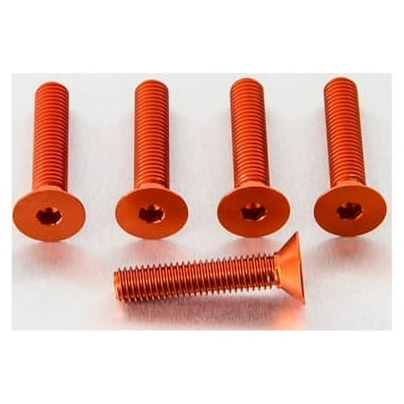 Five orange countersunk alloy bolts, each measuring M8 x 1.25mm x 35.0mm, with a hex socket head design, showcasing a shiny finish and uniform threading.