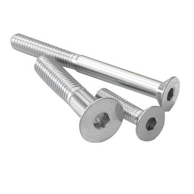 Countersunk stainless steel bolts in M6 size, featuring a shiny silver finish, hexagonal heads, and varying lengths of 35mm and 30mm, ideal for secure fastening.