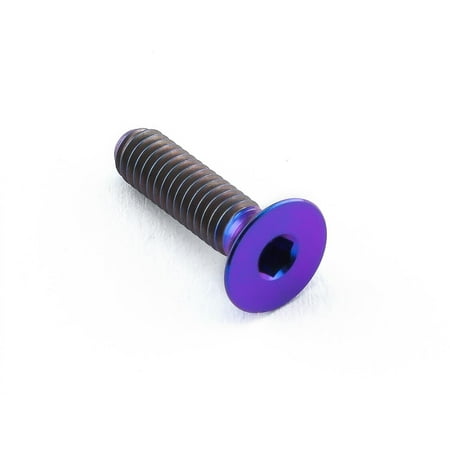 Countersunk purple titanium bolt, M4 size with a 0.70mm thread pitch and 15mm length, featuring a hexagonal socket for easy installation.