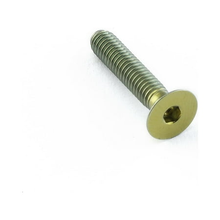 Gold titanium countersunk bolt, M4 size, with a 0.70mm thread pitch and 20mm length, featuring a hexagonal socket head and smooth, shiny finish.