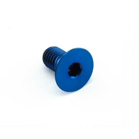 Countersunk titanium bolt in blue, measuring M5 x 0.80mm x 10mm with a 6.3mm head, featuring a hexagonal socket for easy installation.