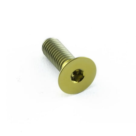 Gold titanium countersunk bolt with a hexagonal socket, measuring M5 x 0.80mm x 15mm, featuring a smooth, shiny finish and a flat head for flush installation.