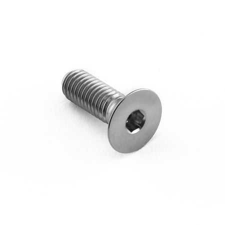 Countersunk titanium bolt in natural finish, measuring M5 x 0.80mm x 15mm, featuring a hexagonal socket and a smooth, rounded head for flush installation.