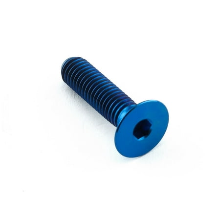 Blue titanium countersunk bolt, M5 size with a 0.80mm thread pitch and 20mm length, featuring a hexagonal socket head for easy installation.