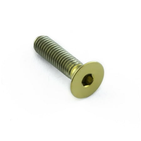 Gold titanium countersunk bolt, M5 size with a 0.80mm thread pitch and 20mm length, featuring a hexagonal socket head and smooth, shiny finish.