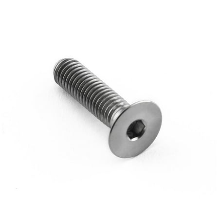 Countersunk titanium bolt with a natural finish, measuring M5 x 0.80mm x 20mm, featuring a hexagonal socket head and smooth, polished surface.