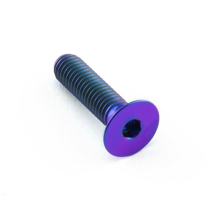 Countersunk titanium bolt in purple, measuring M5 x 0.80mm x 20mm with a 15mm head, featuring a hexagonal socket for easy installation.